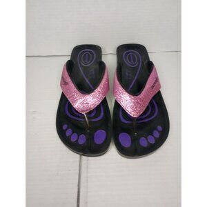 Aerosoft Womens Glittery Pink Orthotic Flip-Flops Size 9.5 With Purple Footprint